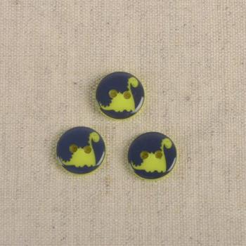 Kunststoffknopf in Blau mit Dinomotiv, 13 mm Durchmesser